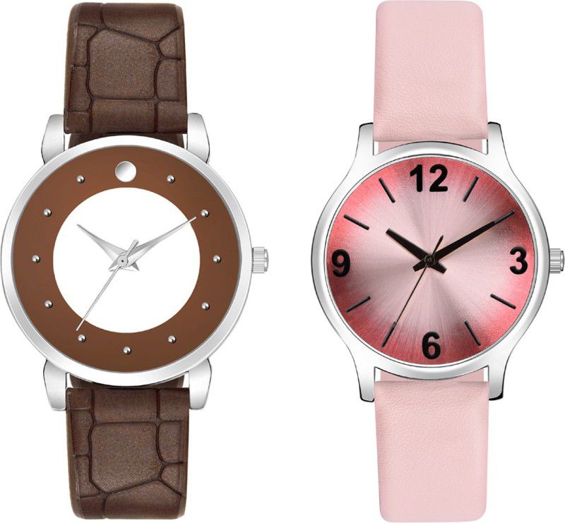 New Formal Double Color Dial And Genuine Leather Strap Analog Watch - For Girls MT352338