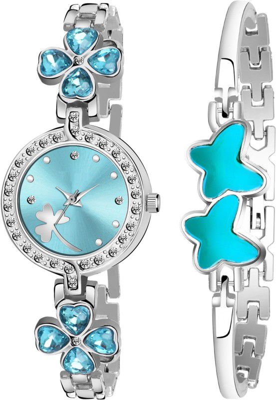 Luxury Stylish Blue Stone watch With Fency Blue Star Stone Bracelet Women Analog Watch - For Girls B-513 W-822