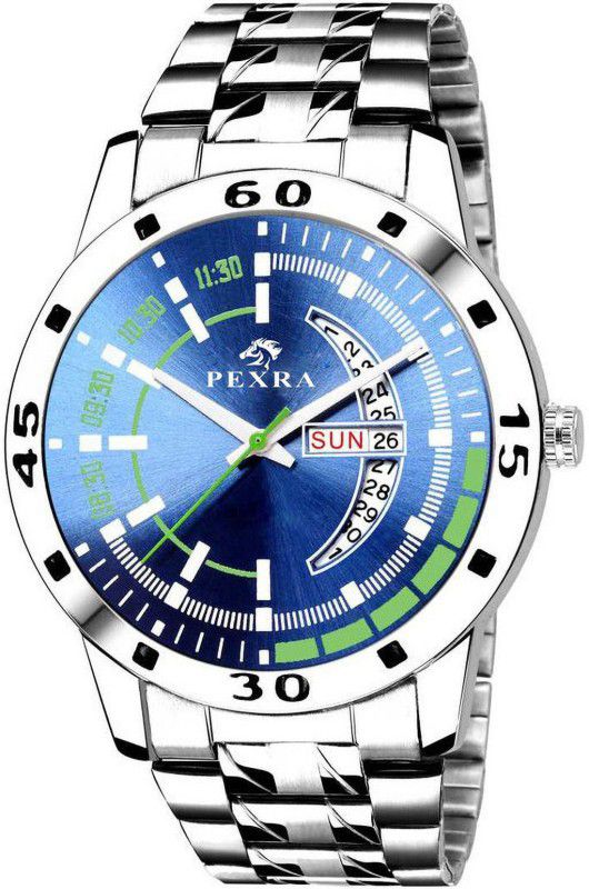Blue Dial & Silver Chain Strap Exclusive Design Wrist Watch for Boys & Men Analog Watch - For Men P519