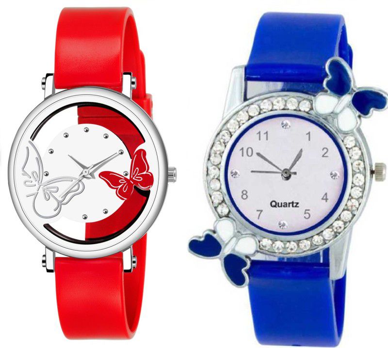 Analog Watch - For Girls New Arrival Blue Color Dual Batterfly With White Color Single Btterfly Heart Combo