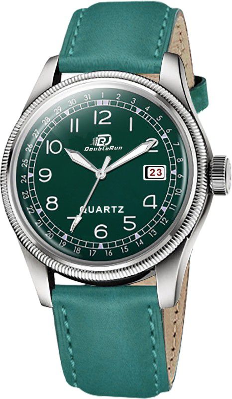 Analog Watch - For Men Date Display Green Dial And Leather Strap