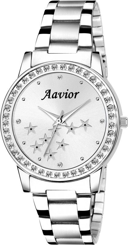 Analog Watch - For Women AV LD5 14 Girls Latest Fashion Star Printed Silver Round Dial Metal Chain Analog Watch