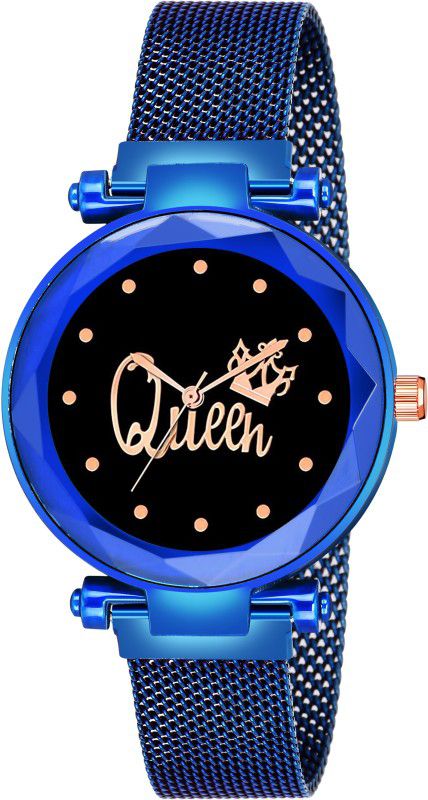 Designer Fashion Wrist Analog Watch - For Girls New Fashion Queen Black dial Blue Maganet Strap For Girl