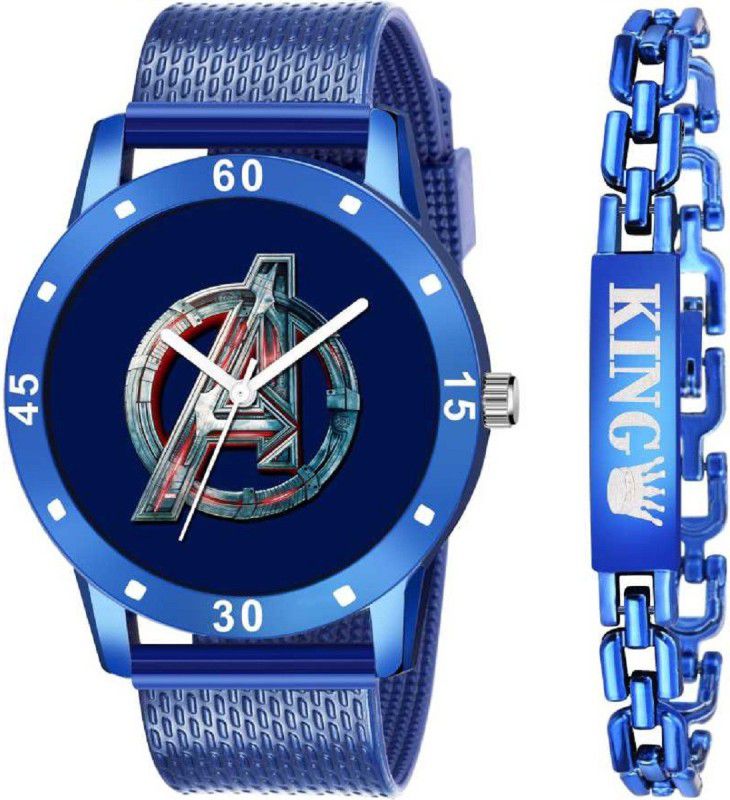 Rozti True Best Birthday Return Gift Hot Selling Premium Quality Festival Gift Analog Watch - For Boys & Girls Avenger Design Round Dial Elegant Latest Silicone Blue Color Strap Fashionable Wristwatch