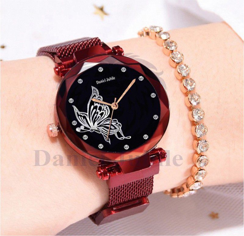 Magnetic strap Butterfly Studded magnet chain Gift Watch for Women Analog Watch - For Girls Magnet Strap Girls Women Butterfly Rishtey Red