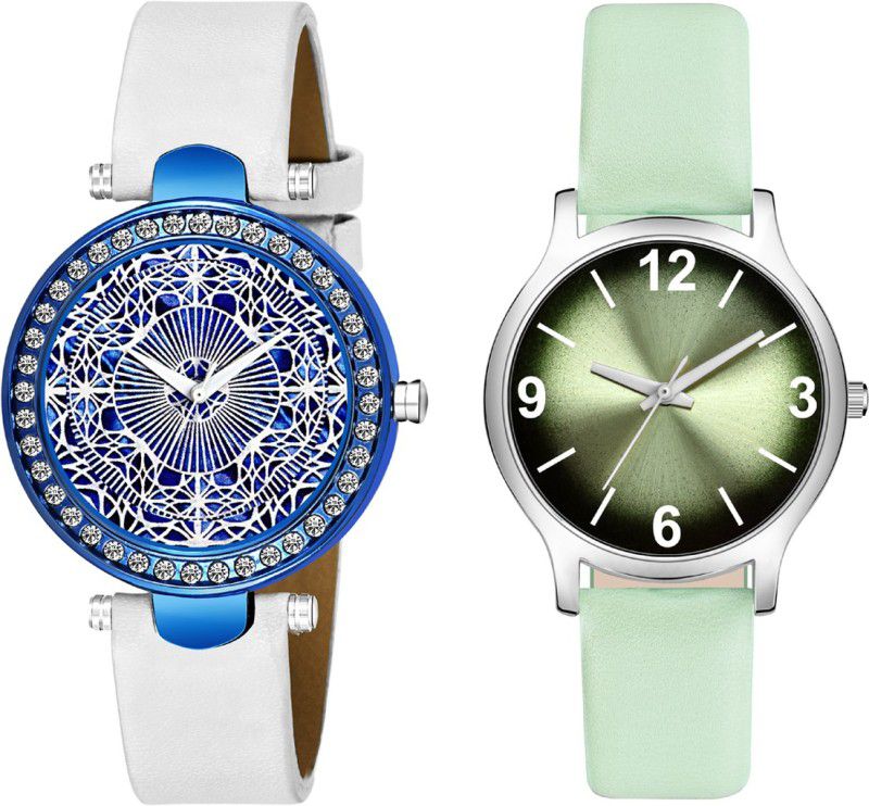 Stylish Graphic Design Dial And Guanine Leather Strap Analog Watch - For Girls MT351303