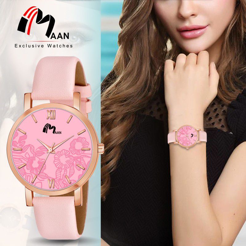 New Flowers Print Dial Girls Analog Watch - For Women RF202-Pink