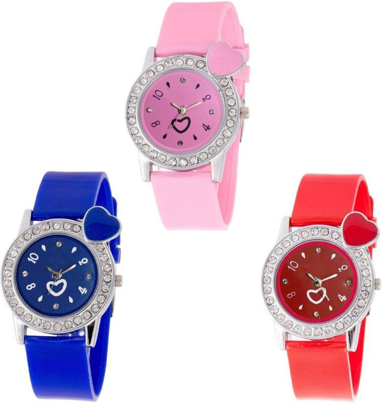 Analog Watch - For Girls Heart Colourful Diamond Stunedded Analog Combo Watch For Girls & Women ZB-H35