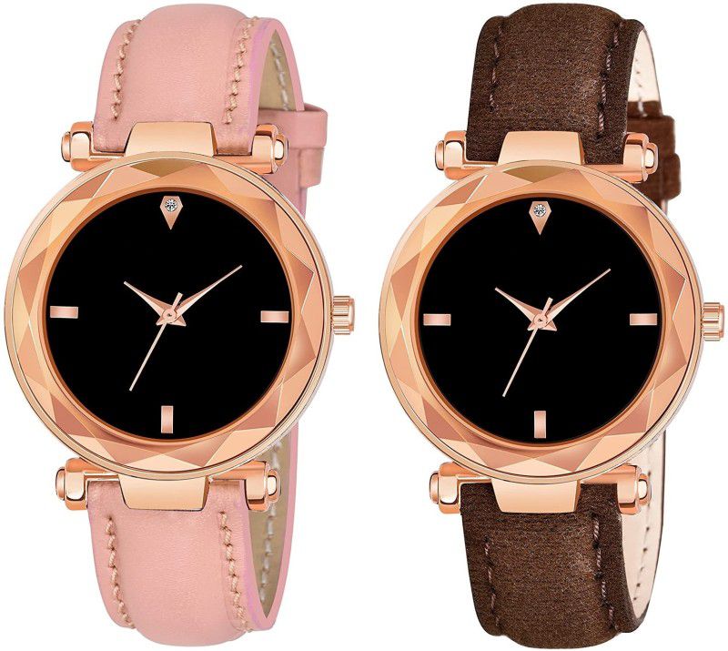 Analog Watch - For Women Attractive Best Designer Combo Of 4 Figure Pink and Brown Leather Strap
