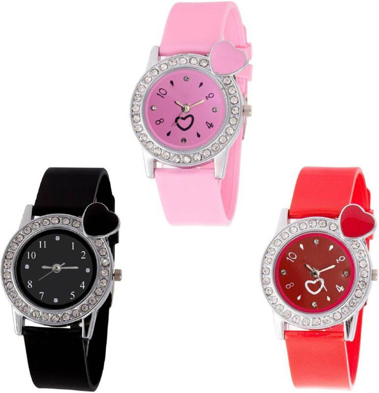 Analog Watch - For Girls Heart Colourful Diamond Stunedded Analog Combo Watch For Girls & Women ZB-H29
