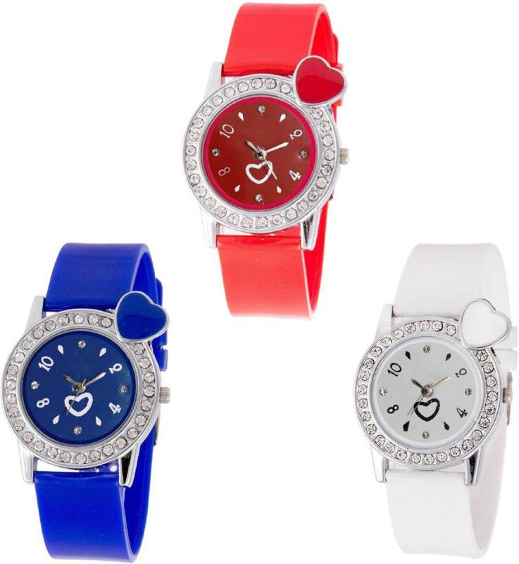 Analog Watch - For Girls Heart Colourful Diamond Stunedded Analog Combo Watch For Girls & Women ZB-H37