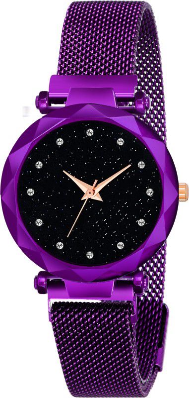 Analog Watch - For Girls Luxury Mesh Magnet Buckle Starry sky Quartz Watches For girls Fashion Mysterious Purple Lady