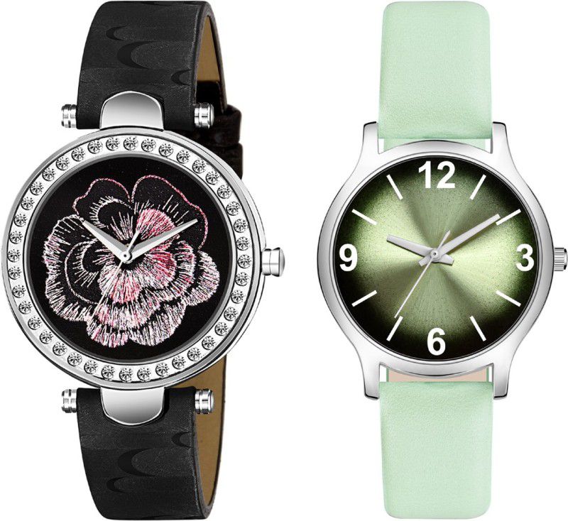 New Attractive Flower Design Dial And Genuine Leather Strap Analog Watch - For Girls
