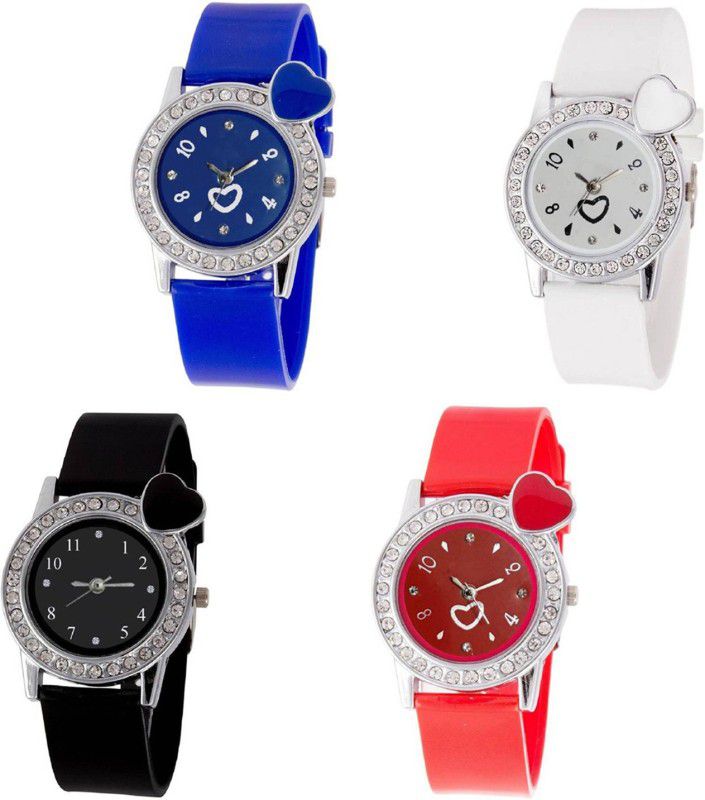 Analog Watch - For Girls Heart Colourful Diamond Stunedded Analog Combo Watch For Girls & Women ZB-H47