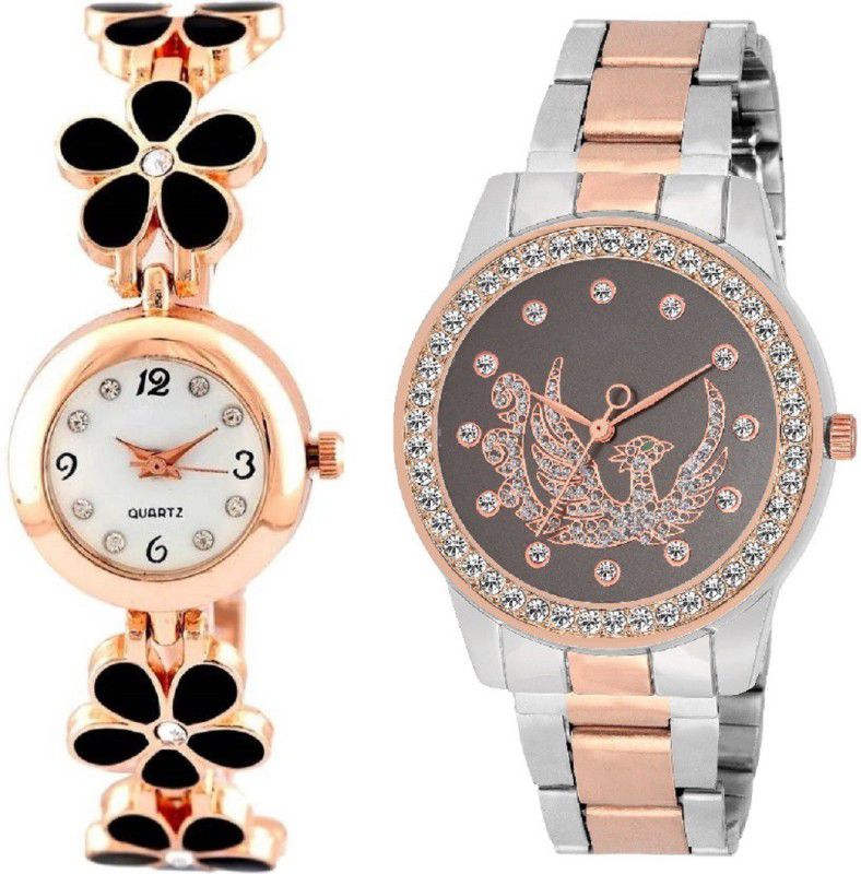 Diamond Studded Iconic Eagle Design Black DIal Ladies and Women Analog Watch - For Girls Fancy And Stylish Designer Black Floral Bracelet Watch