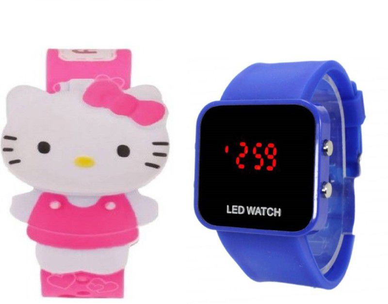 big screen -35 mm led KIDS DIGITAL BIRTHDAY GIFTS , PRESENTS COLLECTION Digital Watch - For Boys & Girls COMBO OF PINK HELLO KITTY DIGITAL WATCH WITH BLUE LED