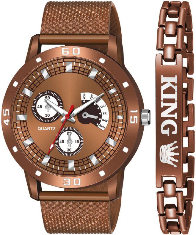 NEW ARRIVAL BROWN KING BRACELET WITH BROWN DIAL AND MESH STRAP SPORTY LOOK ANALOG WITH QUARTZ WATCH Analog Watch - For Boys JEW_24_K_539