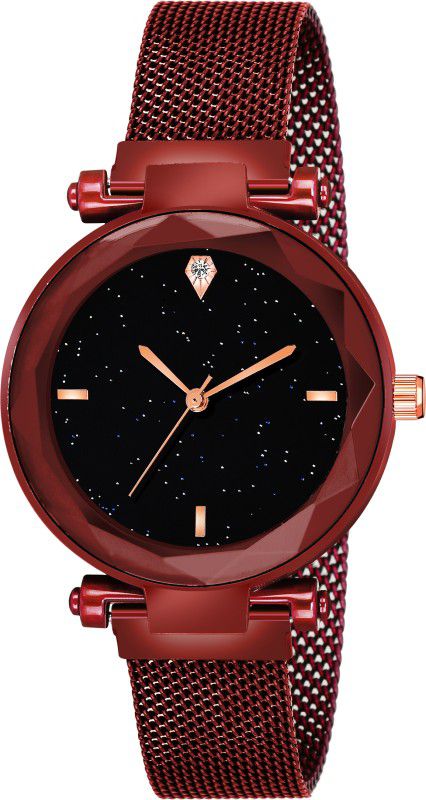 Analog Watch - For Girls Luxury Mesh Magnet Buckle 4 figar Watches For girls Fashion Mysterious Red Lady