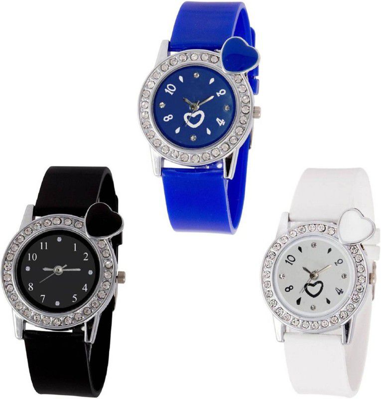 Analog Watch - For Girls Heart Colourful Diamond Stunedded Analog Combo Watch For Girls & Women ZB-H25
