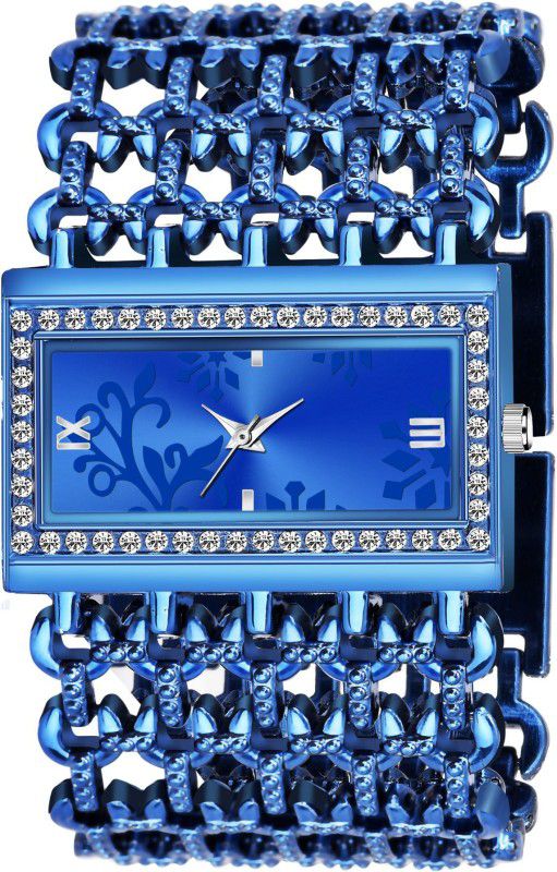 ELEGENT DIAMOND STUDDED ATTRACTIVE BLUE SQUARE DIAL METAL STRAP BRACELET ANALOG QUARTZ WATCH FOR WOMEN Analog Watch - For Women AMN_632