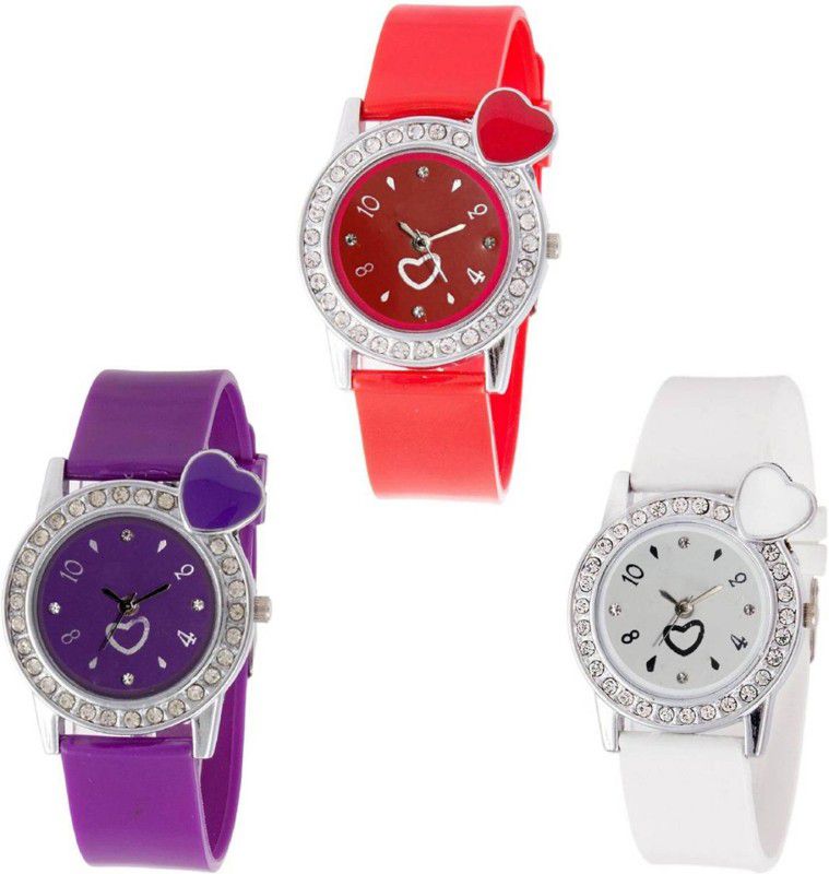 Analog Watch - For Girls Heart Colourful Diamond Stunedded Analog Combo Watch For Girls & Women ZB-H40