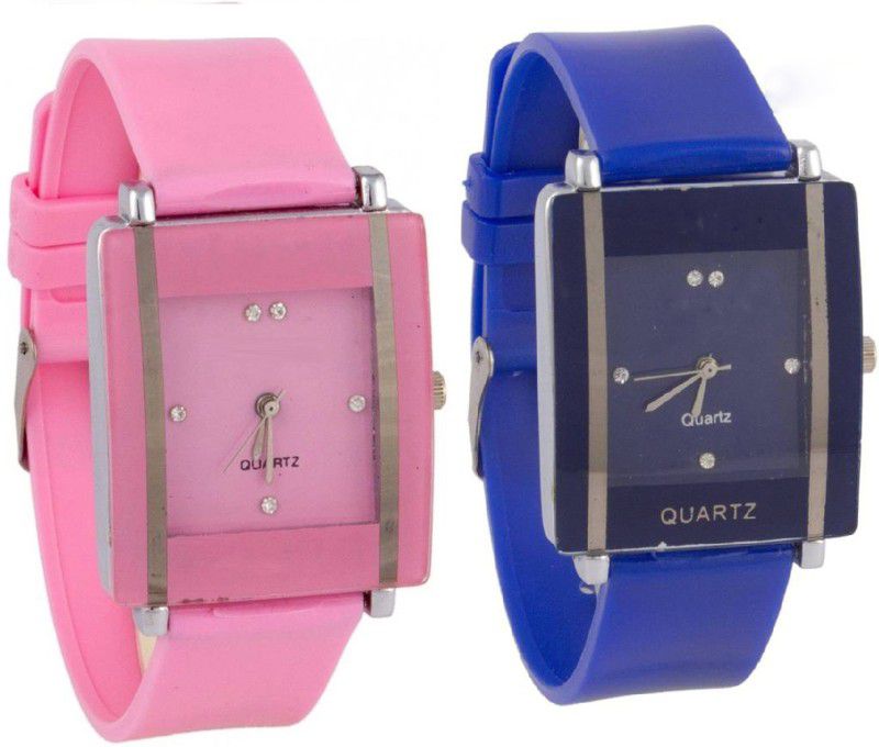 Analog Watch - For Girls Pink and Blue square shape simple and professional women