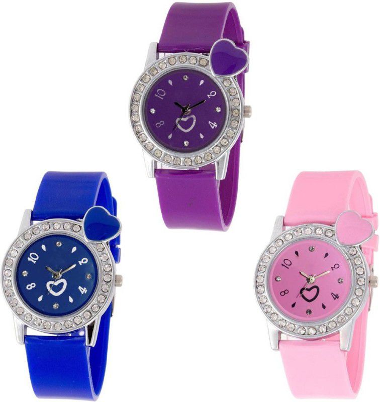 Analog Watch - For Girls Heart Colourful Diamond Stunedded Analog Combo Watch For Girls & Women ZB-H32