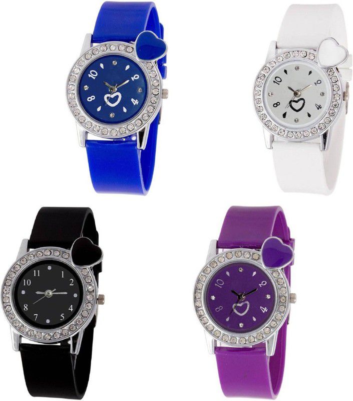 Analog Watch - For Girls Heart Colourful Diamond Stunedded Analog Combo Watch For Girls & Women ZB-H44
