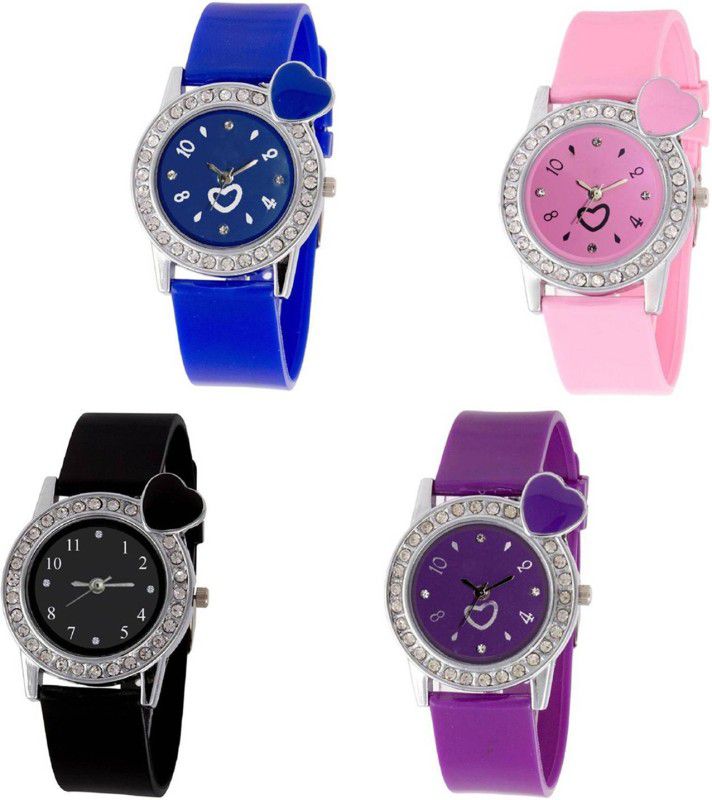 Analog Watch - For Girls Heart Colourful Diamond Stunedded Analog Combo Watch For Girls & Women ZB-H42