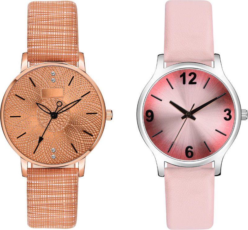 New Combo Attractive Ethnic Design Dial And Guanine Leather Strap Analog Watch - For Girls