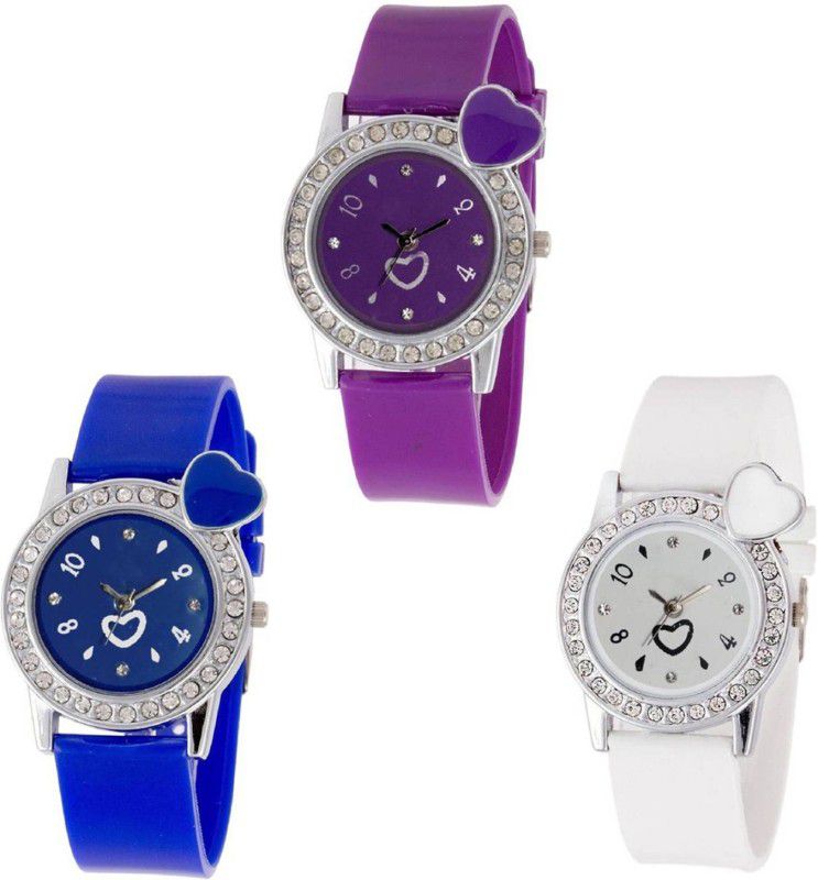 Analog Watch - For Girls Heart Colourful Diamond Stunedded Analog Combo Watch For Girls & Women ZB-H34