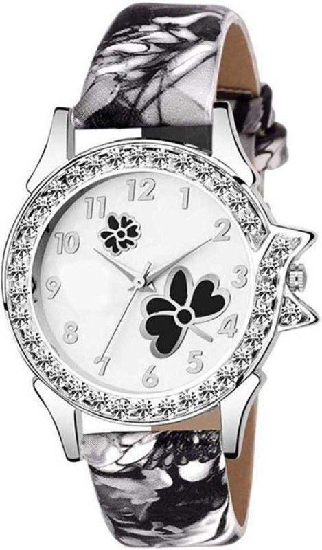 Analog Watch - For Women New Stylish Black Flower Print Dial Pink Flower Design Leather Belt Watch For Girls & Women Analog Watch - For Girls