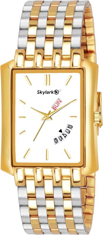 Analog Watch - For Men Squre 422 Silver Dial & Gold Color Stainless Steel Chain Day & Date Function Watch for Men/Boys