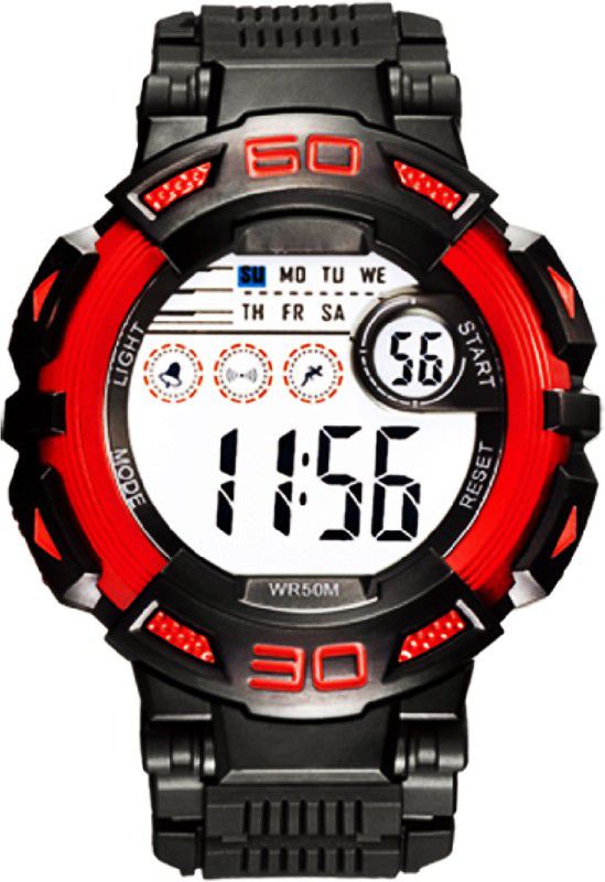 Space Hour Series 1/100th Chronograph & Alarm Digital Watch - For Men DR313GII-BlackRed
