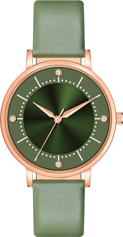 PAPIO Green Color Leather Strap Girls Analog Watch - For Women