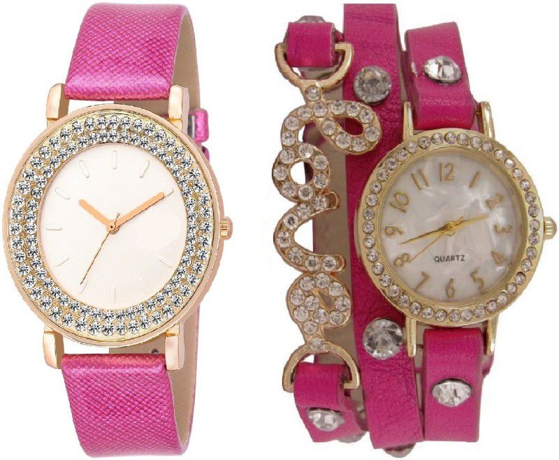 ladies party wear Analog Watch - For Women PINK LOVE BRACELET WITH DIAMOND STUDDED AND GLAMOROUS DIVA