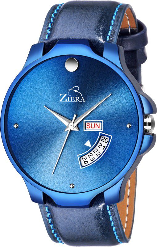 Blue Leather Strap DAY & Date Analog Watch - For Men ZR945