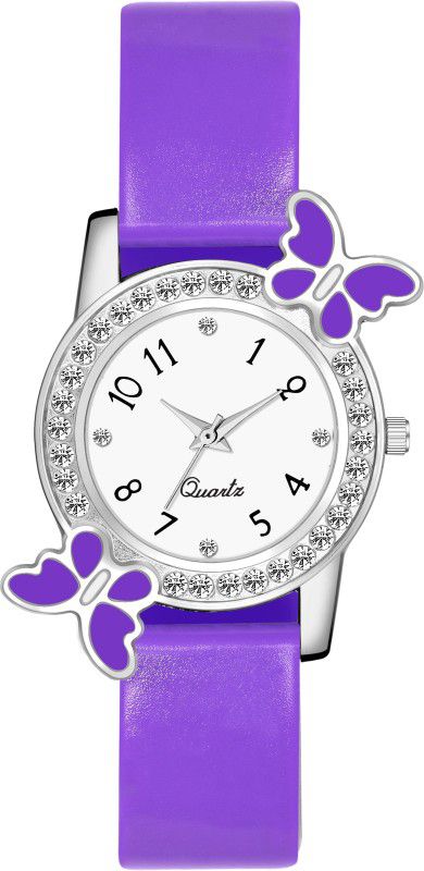 Analog Watch - For Women Purple diamond studded attractive butterfly stylish women