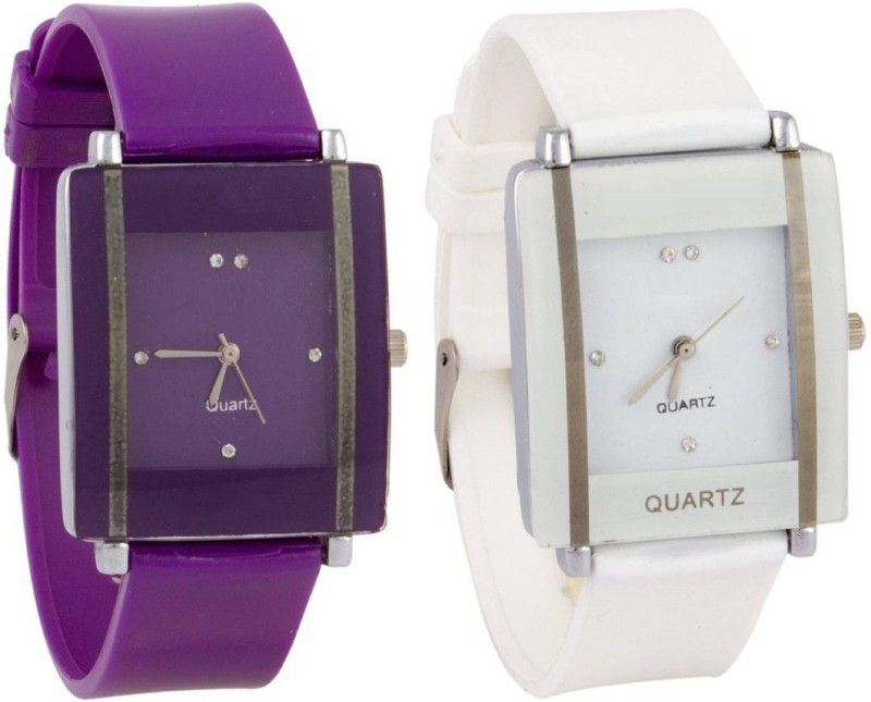 Analog Watch - For Girls Glory Purple and White square shape simple and professional women