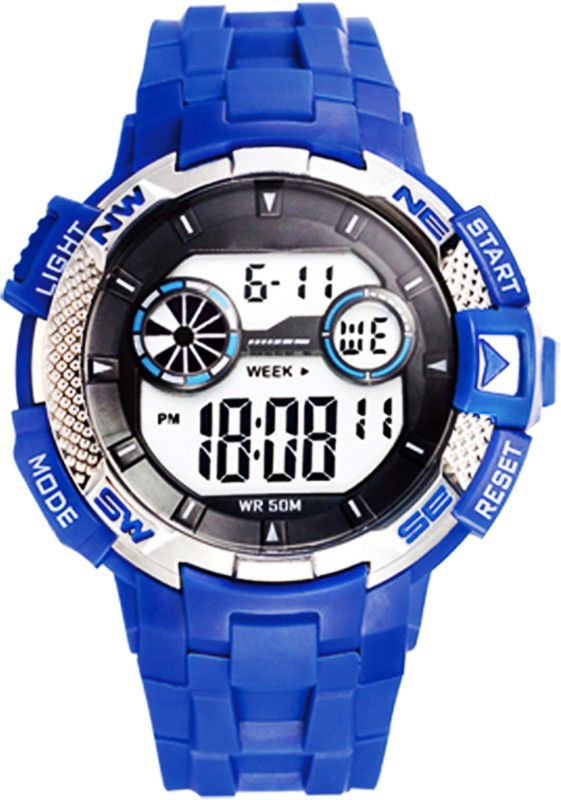 Metal Compass Style & Pattern Strap Design Chrono Alarm Digital Watch - For Men DR315G5-Royal Blue