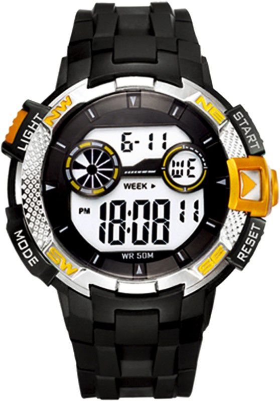 Metal Compass Style & Pattern Strap Design Chrono Alarm Digital Watch - For Men DR315G3-BlackGold