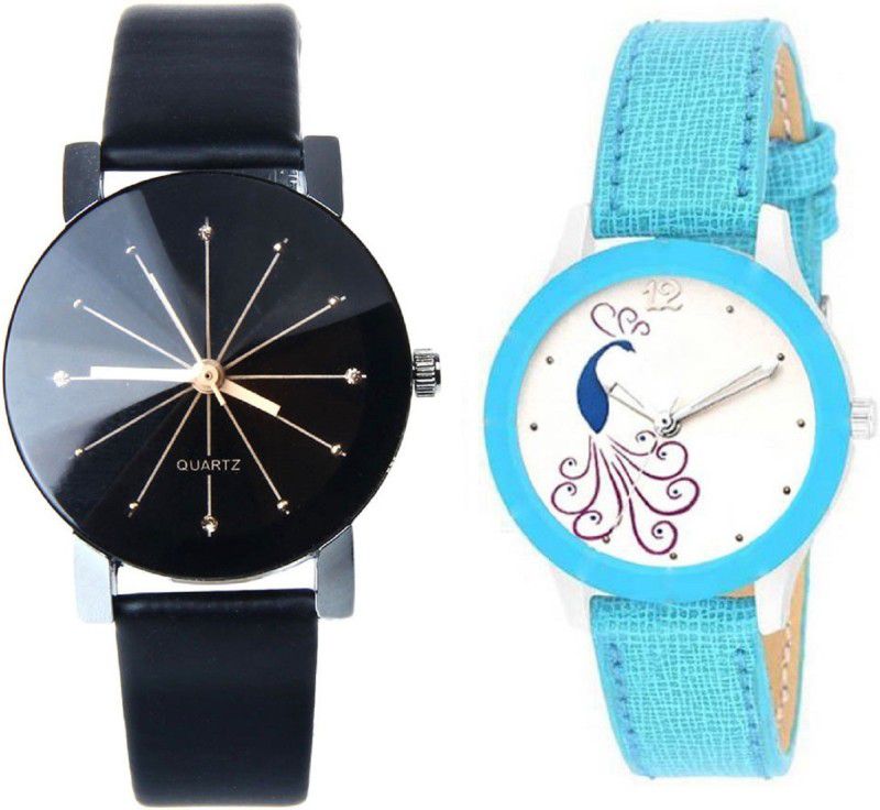 Analog Watch - For Boys & Girls New diamond glass and fancy peacock dail Sky Blue genuine leather belt watch for Men and Women