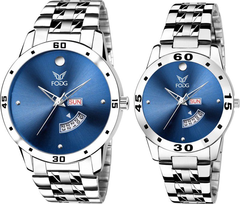 5075-BL Blue date & Date Analog Watch - For Couple 5075-BL