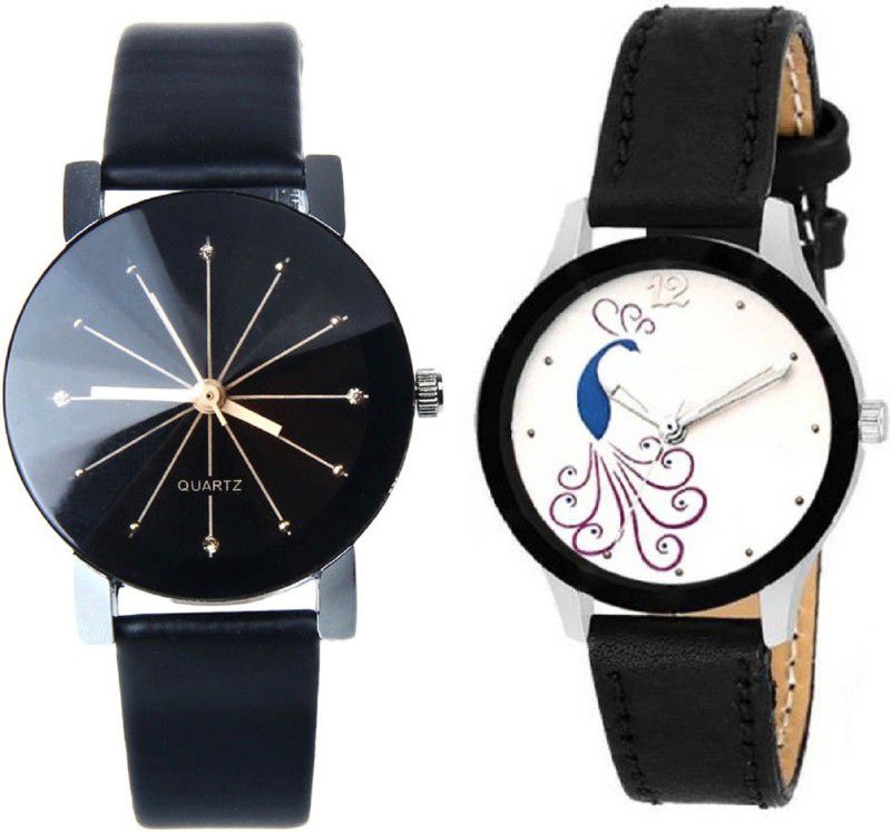 Analog Watch - For Men & Women New diamond glass and fancy peacock dail Black genuine leather belt watch for Men and Women