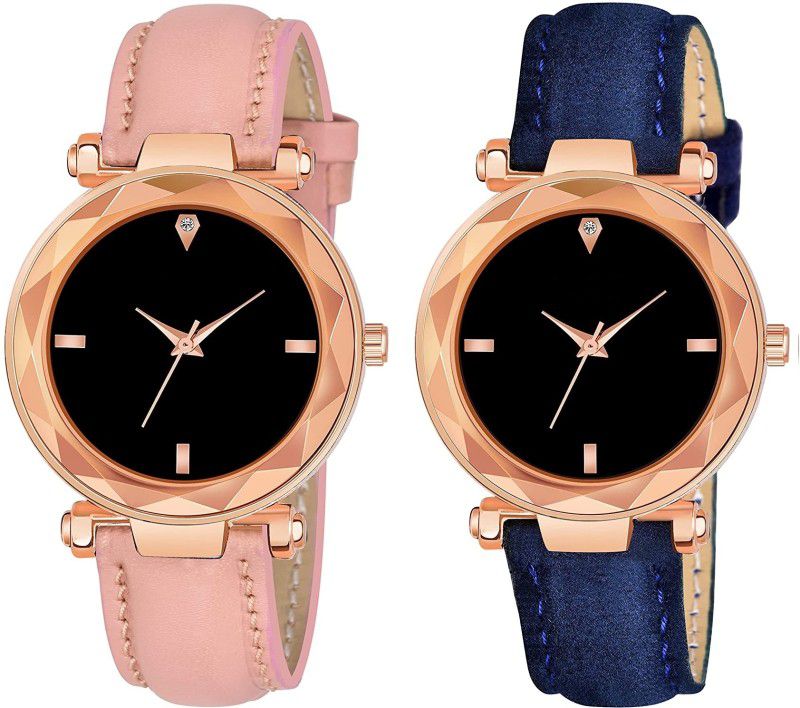 Analog Watch - For Women Attractive Best Designer Combo Of 4 Figure Pink and Blue Leather Strap