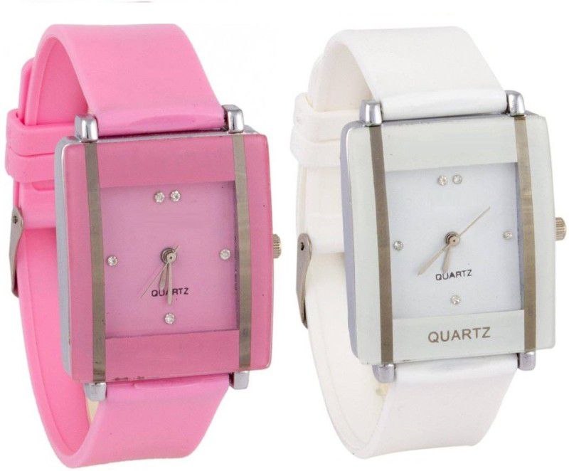 Analog Watch - For Girls Pink and White square shape simple and professional women