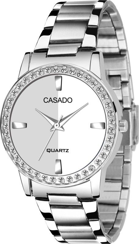 Elite Dual Tone White and Silver Dial With Exclusive Diamond Studded Stainless Steel Case for Uptown Girl's Analog Watch - For Girls CSD-818-WHITE