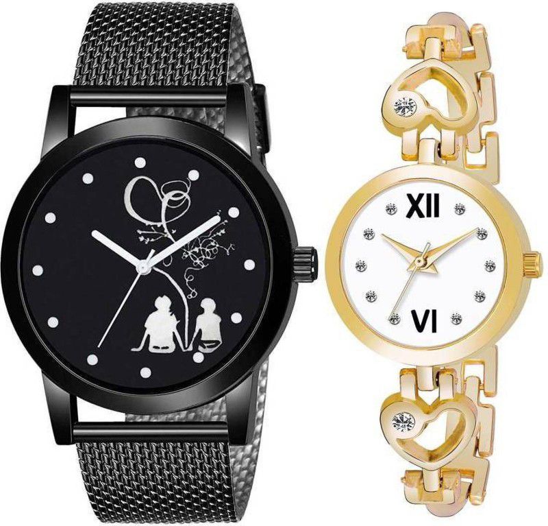 Analog Watch - For Boys & Girls NEW ARRIVAL FAST SELLING BLACK & GOLD PROFESSIONAL METAL BELT WATCH COMBO FAST SELLING TRACK DESIGNER METAL BELT WATCH FESTIVAL_PARTY_DIWALI_VALENTINE SPECIAL COMBO WATCH