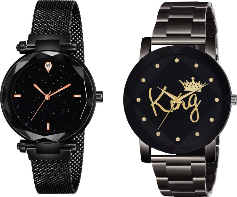 New Fashion Analog Watch - For Men & Women NX_Crystal-King-BD-Chain-men and Luxury Mesh Magnet Buckle Starry Black 4 Figar Watch