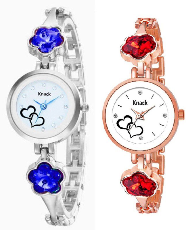 Analog Watch - For Girls Blue and Red Crystal studded Silver and Rose Gold Plated bracelet combo watch for Women